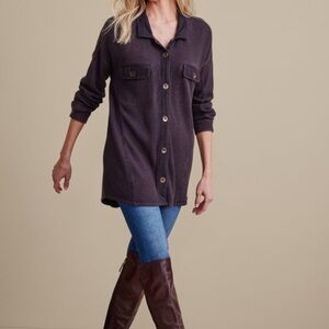 Soft Surroundings Audra Waffle Tunic Long Sleeve Sweater Purple XL